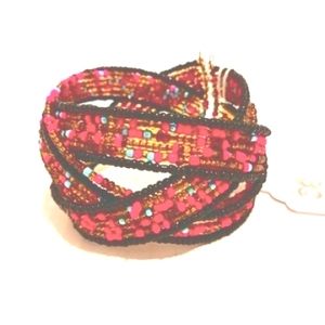 NWT MULTI-COLORED WOMENS CUFF BRACELET WITH BEADS AND STRETCHABLE